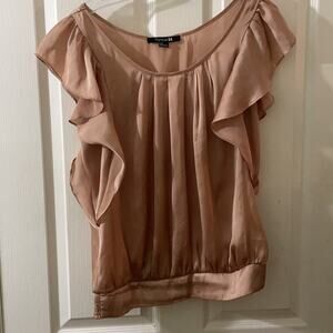 Forever 21 Champagne Gold Flutter/Frill Blouse LG